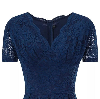 Vintage Marineblå Broderikjole