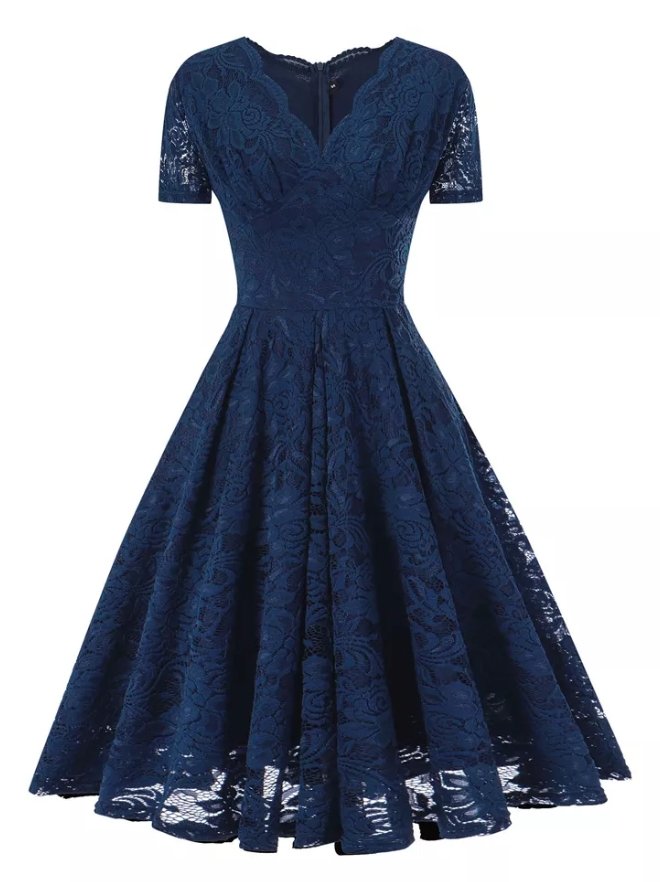 Vintage Marineblå Broderikjole