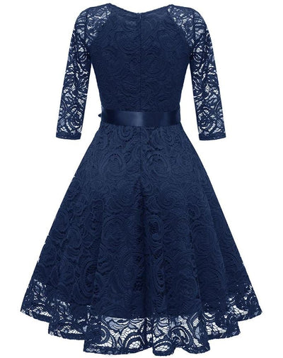 Vintage Blå Broderikjole