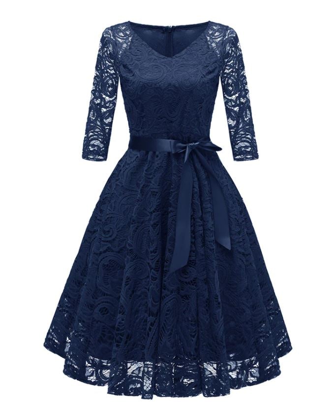 Vintage Blå Broderikjole
