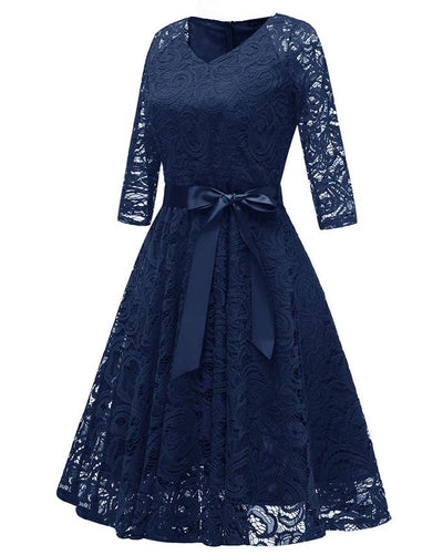 Vintage Blå Broderikjole