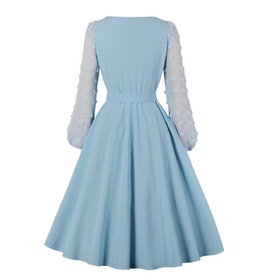Vintage Himmelblå Broderikjole