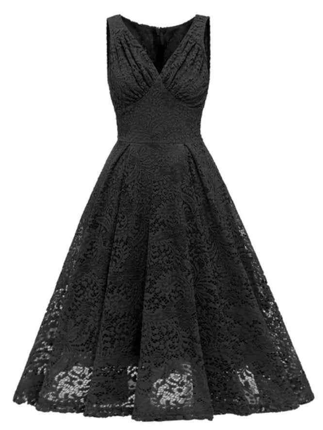 Vintage Svart Broderikjole