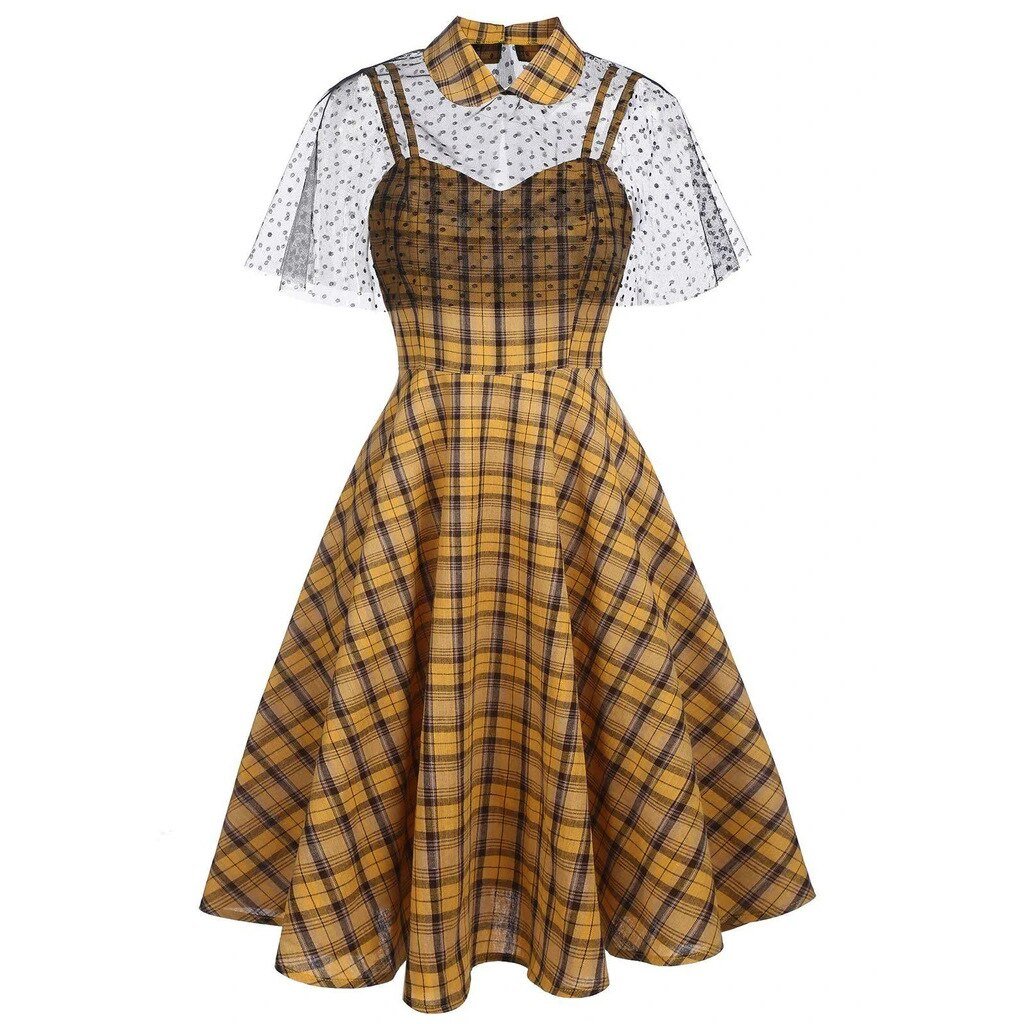 Vintage Rutete Kjole Med Slør