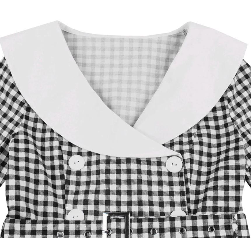 Vintage Svart Rutete Kjole