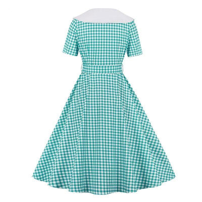Vintage Turkis Rutete Kjole