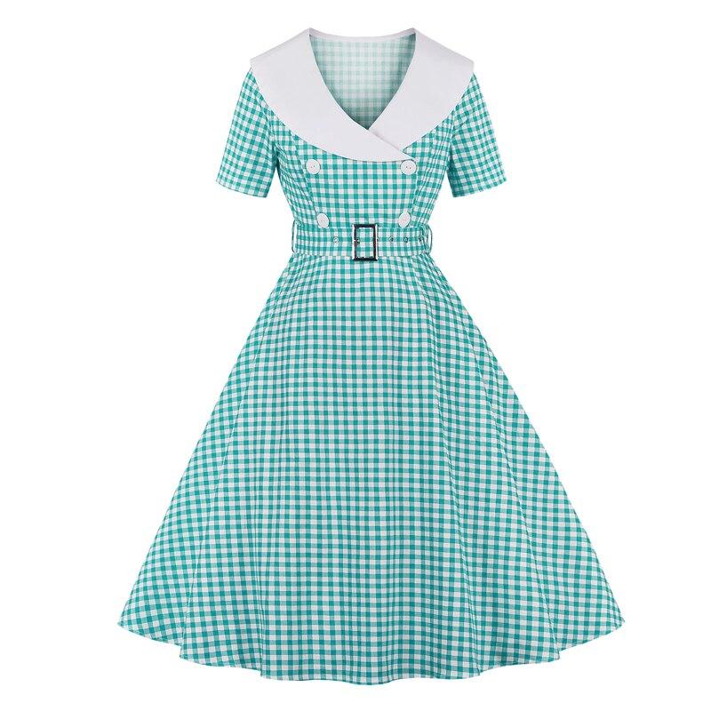 Vintage Turkis Rutete Kjole
