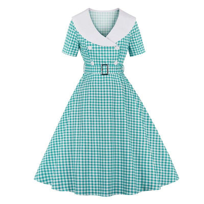 Vintage Turkis Rutete Kjole