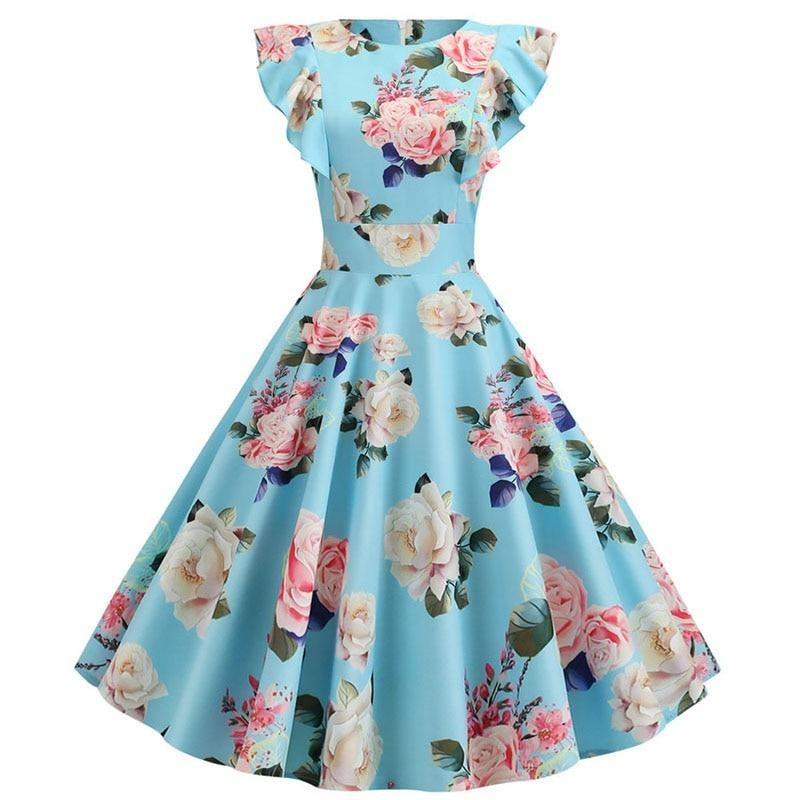 Vintage Elegant Retro Kjole Blå