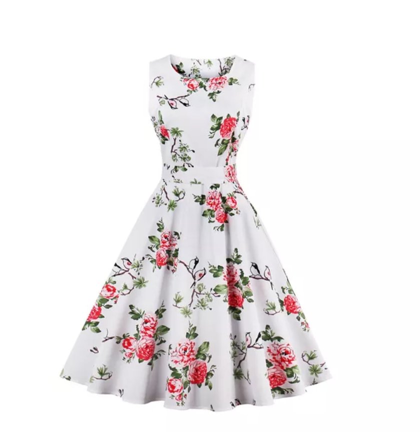 Vintage Elegant Retro Åpen Blomsterkjole
