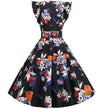 Vintage Elegant Retro Svart Blomsterkjole