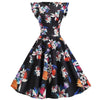 Vintage Elegant Retro Svart Blomsterkjole