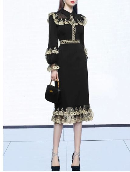 Vintage Svart Peter Pan Krage Kjole