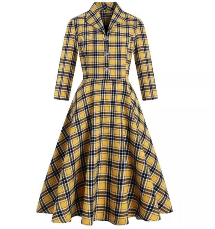 Vintage Kjole Med Bred Hals
