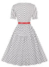 Vintage Rund Hals Hvit Polka Dot Kjole