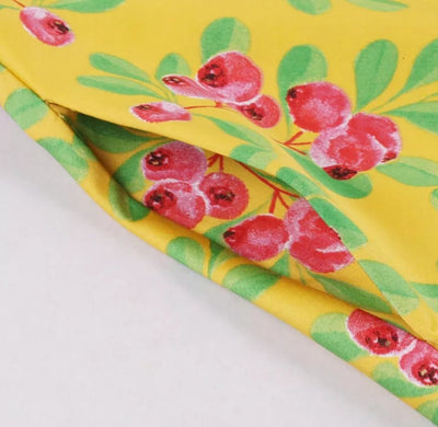 Vintage Gul Rund Hals Blomsterkjole