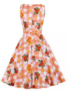 Vintage Rund Hals Rosa Blomster Kjole