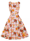Vintage Rund Hals Rosa Blomster Kjole