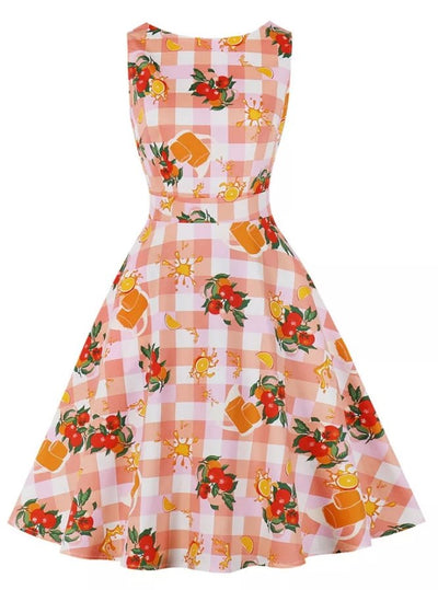Vintage Rund Hals Rosa Blomster Kjole