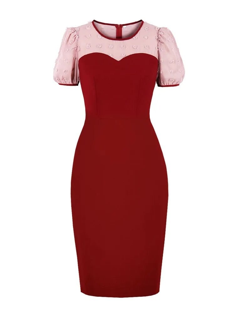 Vintage Pencil Chic Dress Burgundy