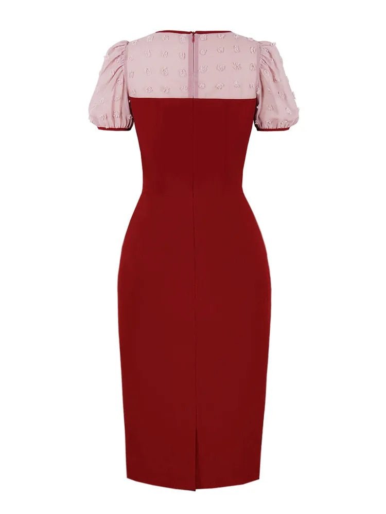 Vintage Pencil Chic Dress Burgundy