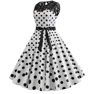 Vintage Hvit Blonde Prikkete Kjole