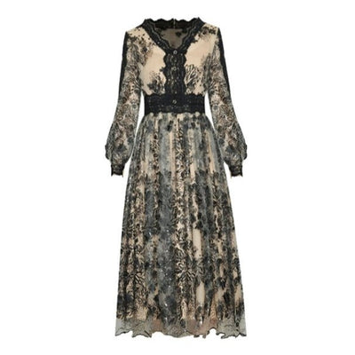 Vintage Bohemian-Kjole Med Blonder