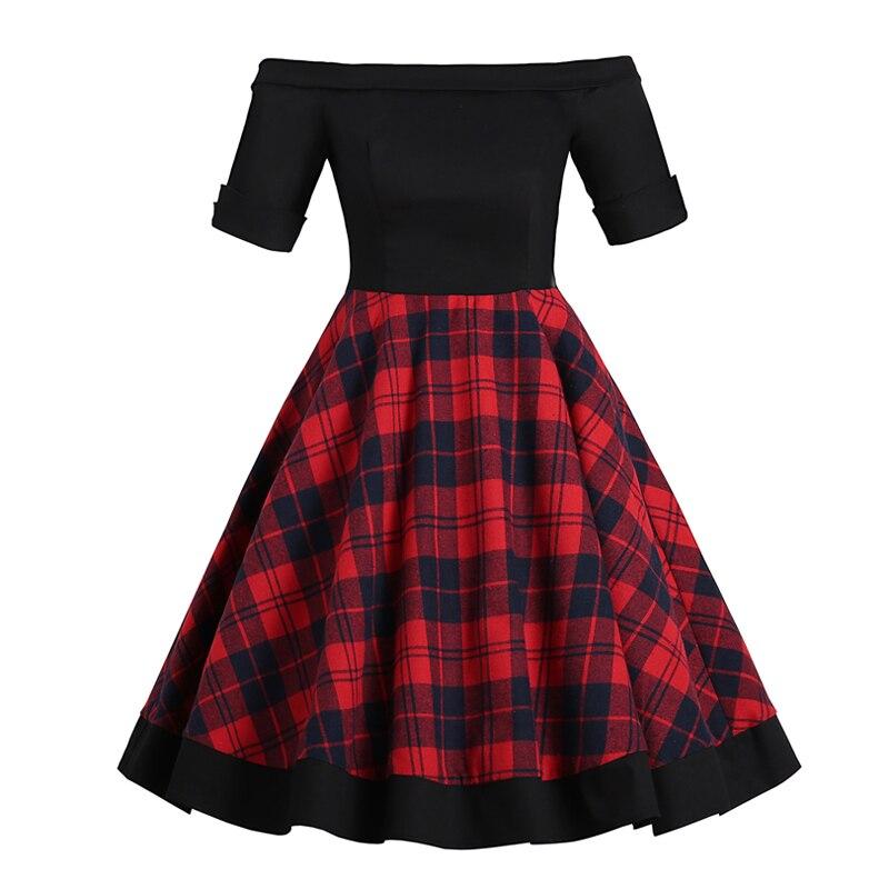 Vintage Off Shoulder Tartan-Kjole