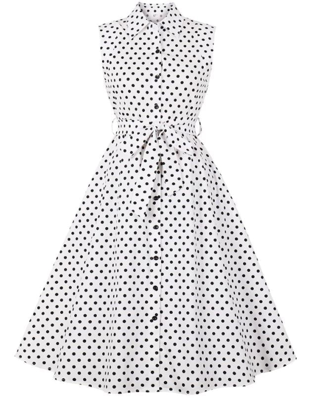 Vintage Svart Og Hvit Damekjole