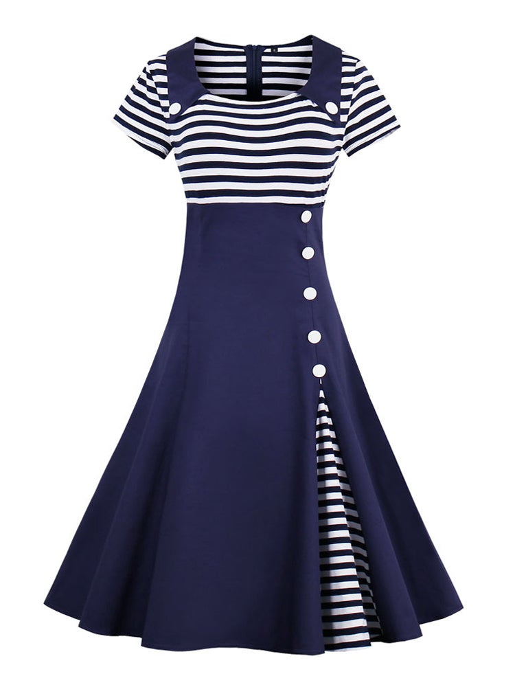 Vintage Plus Size 50s Kjole Blå