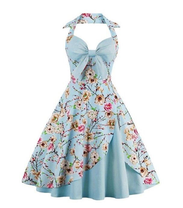 Vintage Kjole Pluss Størrelse Beige Blå Blomster