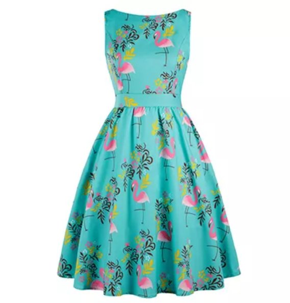 Vintage Plus Size Bird Blue Dress