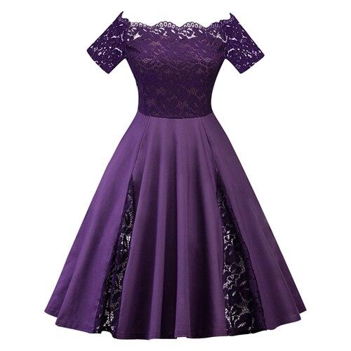 Vintage Kjole Pluss Størrelse Lilla Broderi