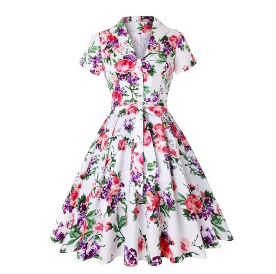 Vintage Plus Size Hvit Blomsterkjole