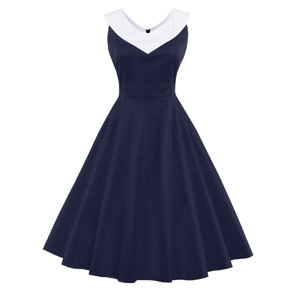 Plus Size Vintage Kjole Chic Krage Marineblå