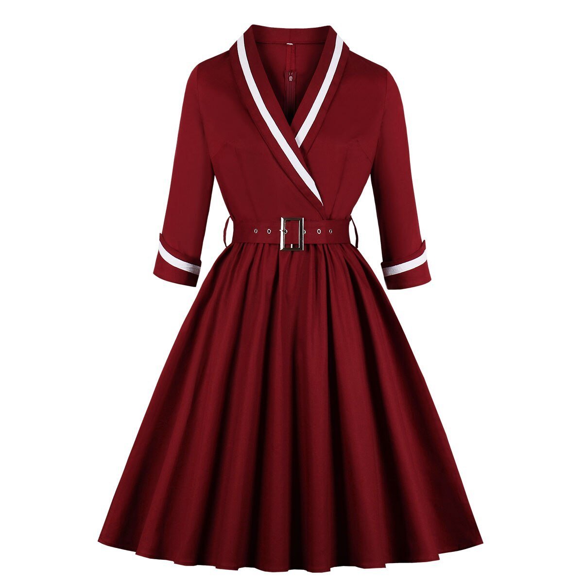 Vintage Plus Size Rød V-Hals Kjole