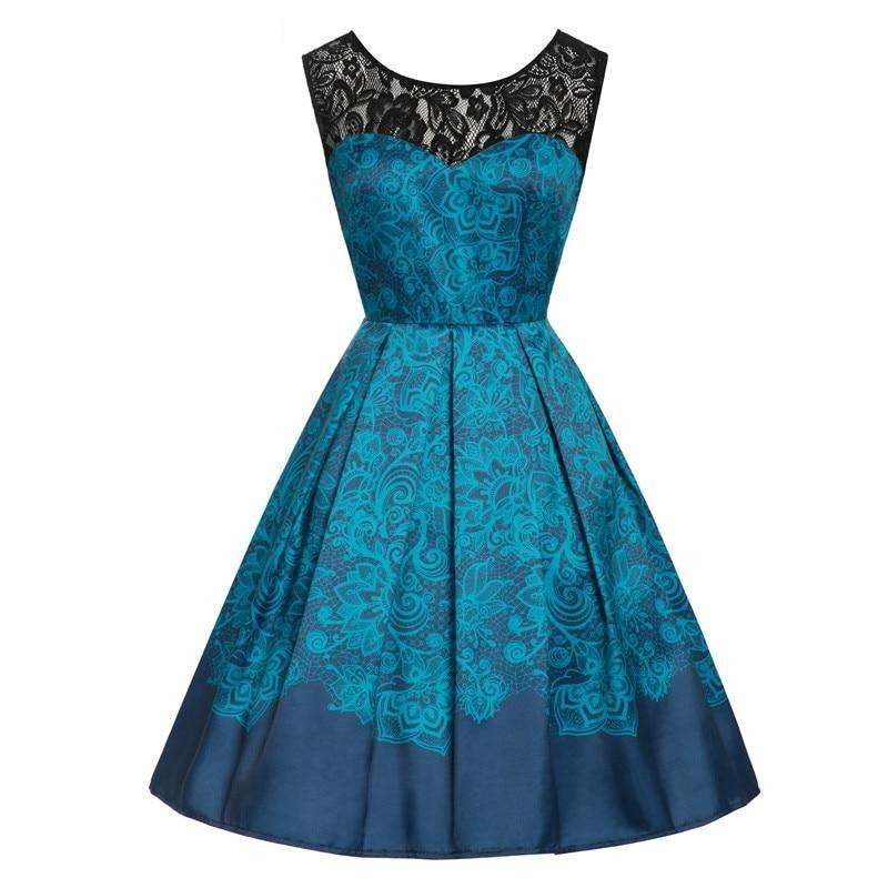 Vintage Plus Size Blonder Rockabilly Kjole Blå