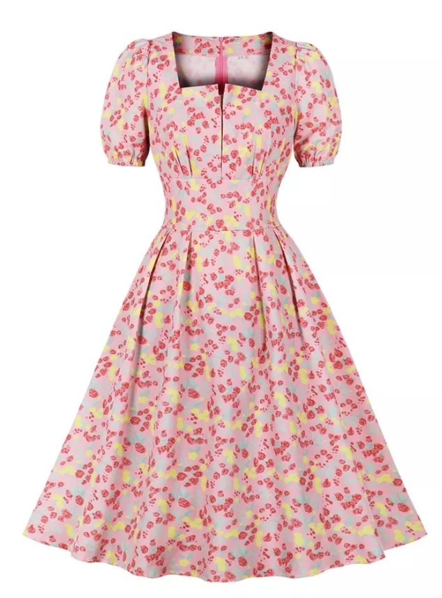 Vintage Plus Size Høy Midje Kjole Rosa