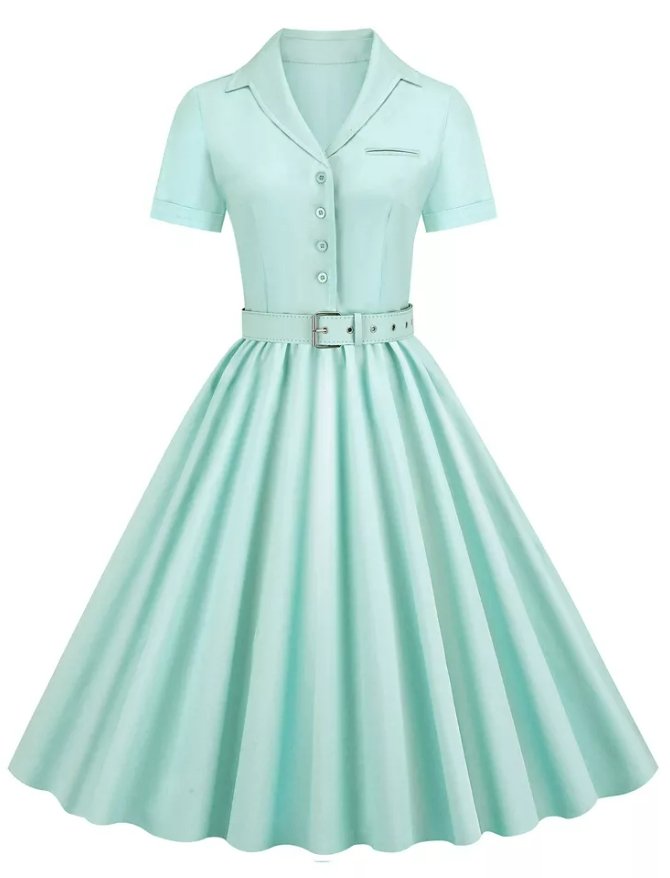 Vintage Plus Size Høy Midje Turkis Kjole