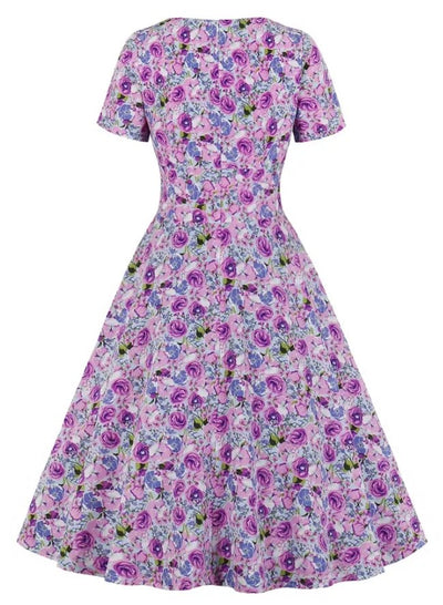 Vintage Plus Size Høy Midje Kjole Lilla