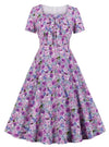Vintage Plus Size Høy Midje Kjole Lilla