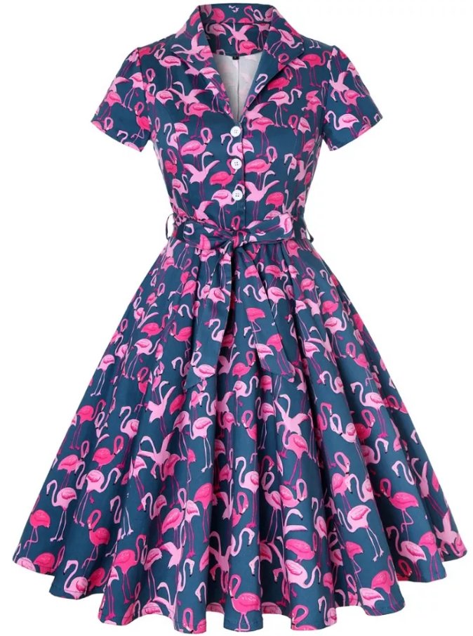 Vintage Plus Size Navy Birds-Kjole