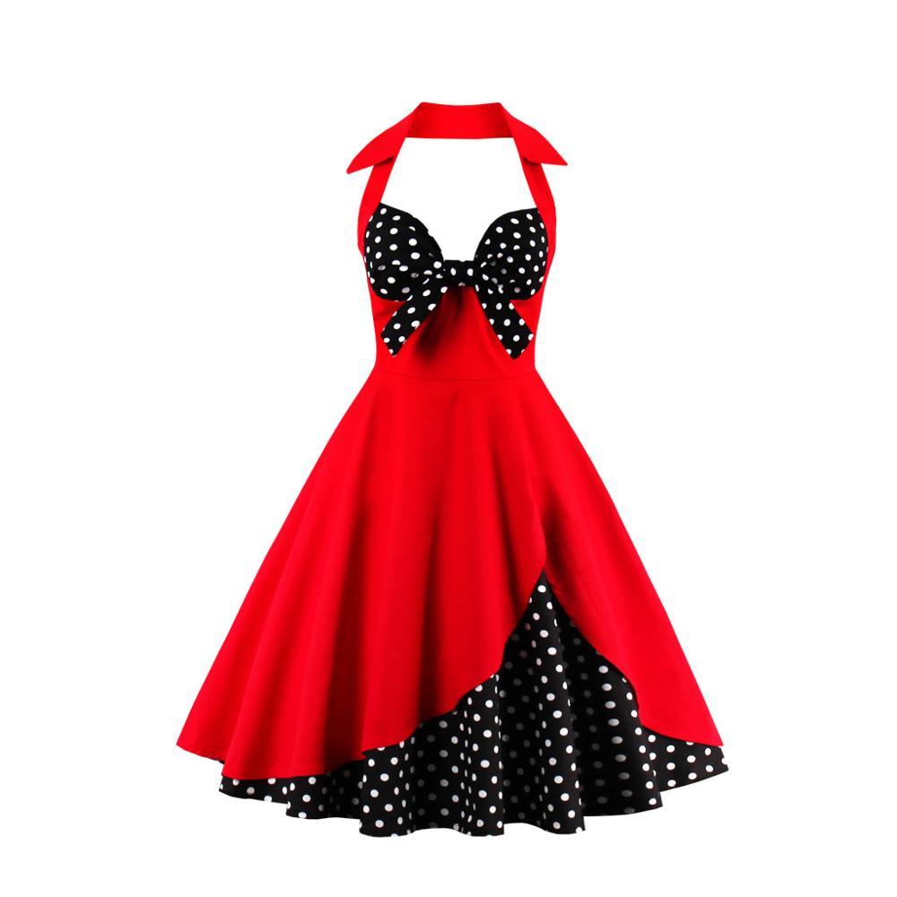 Plus Size Vintage Kjole Svart Røde Prikker