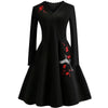 Vintage Plus Size Black Brodered Flowers Dress