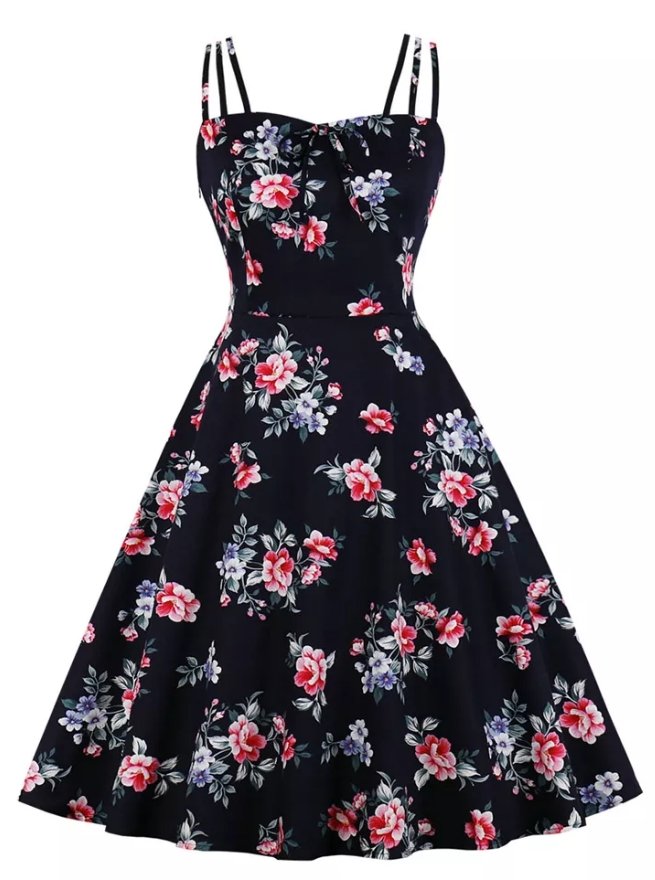 Vintage Plus Size Svart Naturkjole