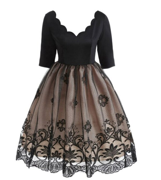 Svarte Paljetter Plus Size Vintage Kjole