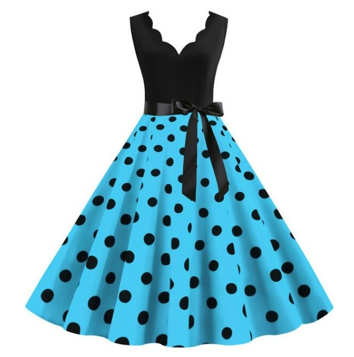 Blå Plussstørrelse Vintage Kjole