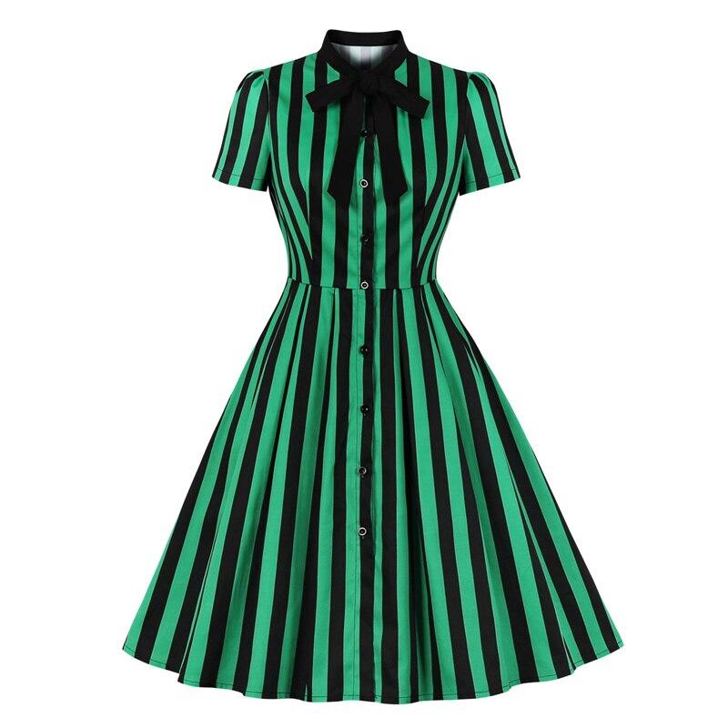 Vintage Plus Size Stripete Kjole Grønn