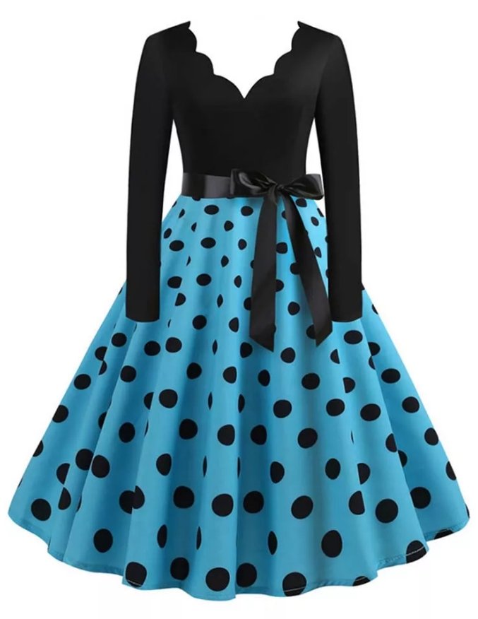 Vintage Plus Size Rockabilly Kjole Blå Prikker