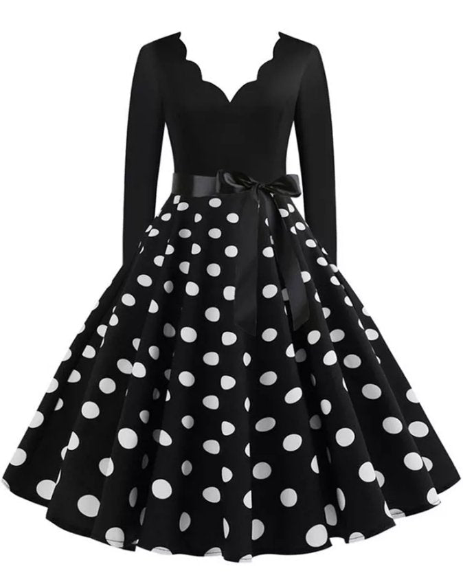 Vintage Plus Size Rockabilly Kjole Svarte Prikker